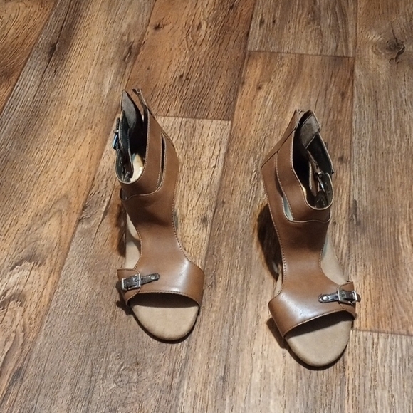 A2 By Aerosoles Brown Leather Wedge Sandals Cozy Comfortable Office Wear - Picture 3 of 5